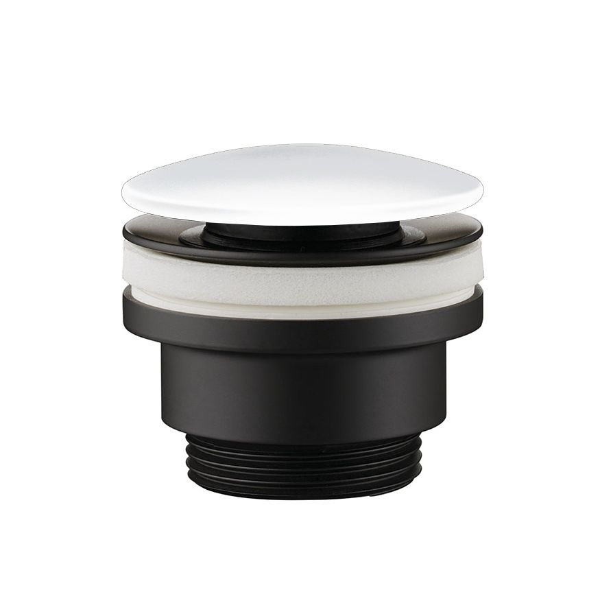 Универсальный донный клапан click-clack черный матовый с керамической крышкой Gloss White (PIL01NM GW) - Фото 1